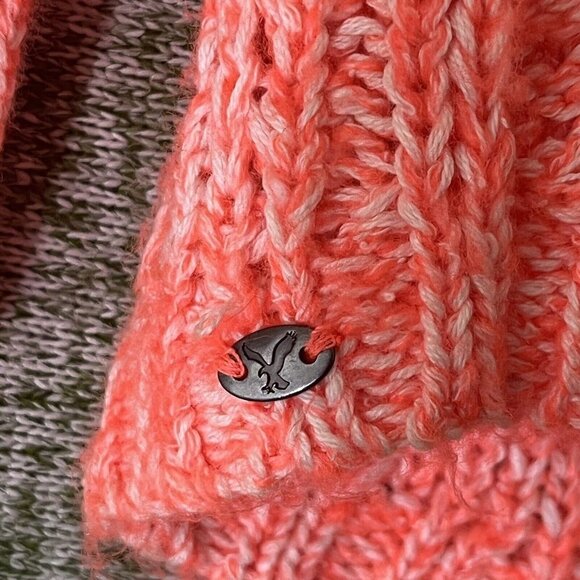 American Eagle Sweater Womens Medium Neon Orange Open Knit V Neck Tunic College - Picture 10 of 11